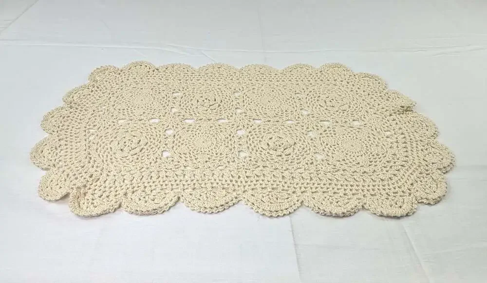 Handmade Cream Crochet Table Runner or Doily with Scalloped Edge